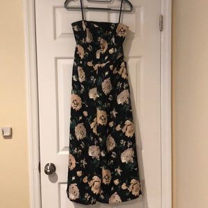 Club Monaco Black Floral Strapless Midi with Cream Roses